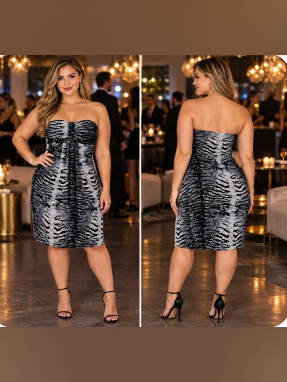 I.C.U. Collection Black Gray Zebra Stripe Sleeveless Tube Dress NWT Large